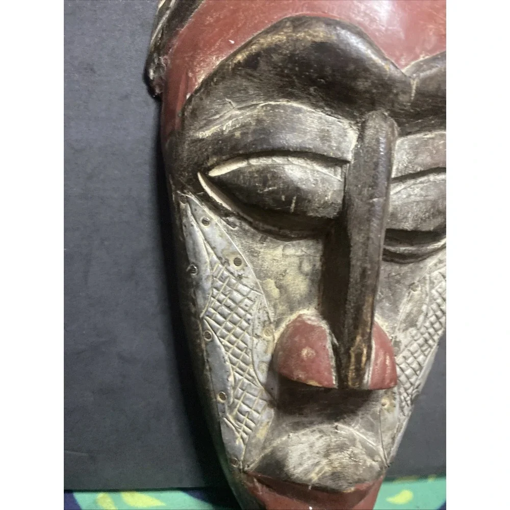 African Tribal Mask Ghana Hand Carved Wood Wall Hanging Folk Art 12